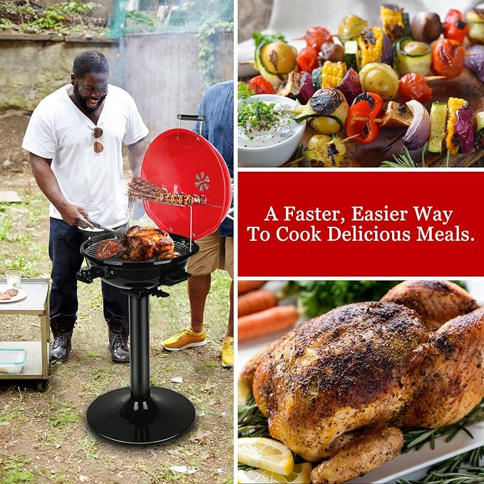 Electric Grill, Techwood Indoor/Outdoor Electric BBQ Grill, 1600W Portable Removable Stand Grill with Adjustable Heat & Drip Tray, Double Layer Design for Party, Patio & Backyard (Red)