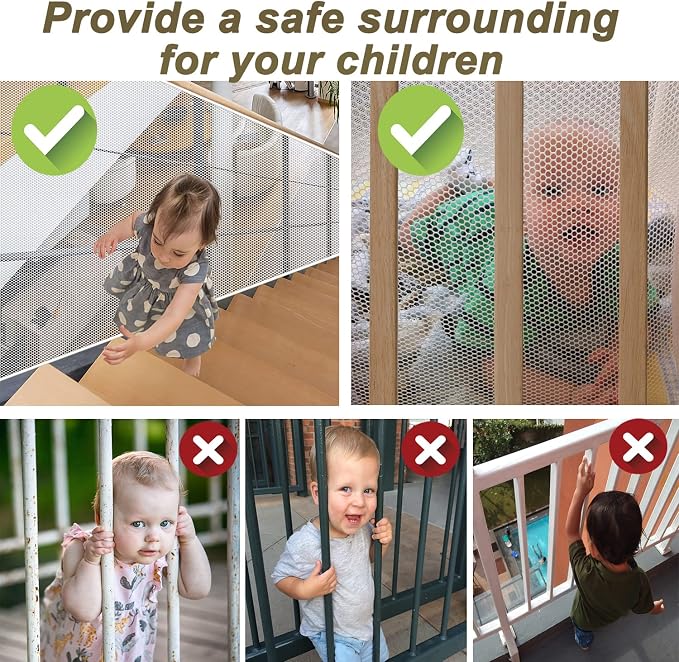 Banister Guard & Balcony Netting - 10ft x 3ft, Stair Rail Net for Baby & Small Pets - White