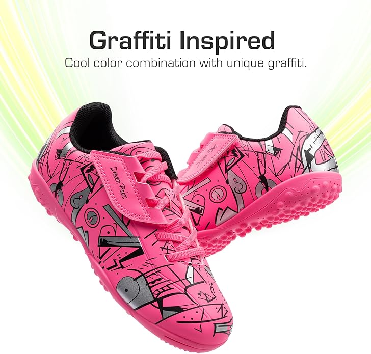 DREAM PAIRS Boys Girls Indoor Turf Soccer Cleats Lace Up Athletic Youth Futsal Football Casual Shoes for Little/Big Kid