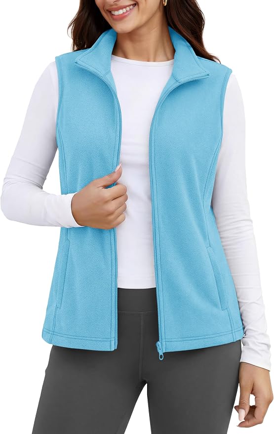 MAGCOMSEN Women's Fleece Vest Outerwear Sleeveless Lightweight Zip Jackets Warm Soft Vests with Zipper Pockets