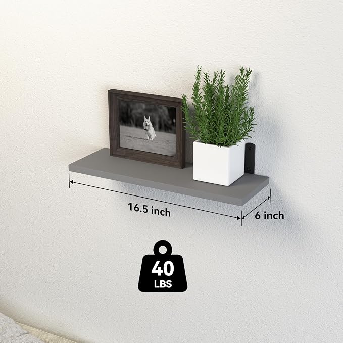 DOLLFIO Floating Shelves, 3 Sets Wall Wooden Shelves for Décor, Mounted Bathroom Shelf Storage, Book Wall, Bedroom, Living Room – Grey, HM02