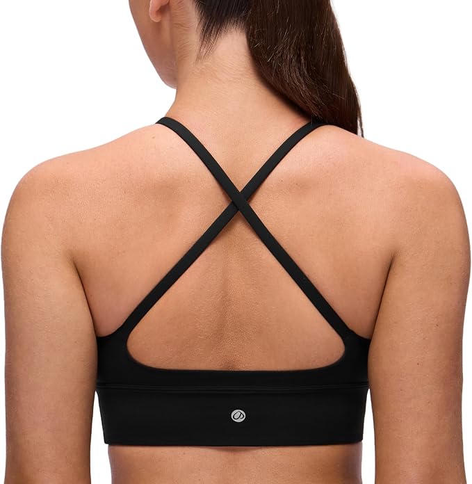 CRZ YOGA Butterluxe Thin Straps Cross Back Longline Sports Bras for Women - Padded V Neck Yoga Crop Top