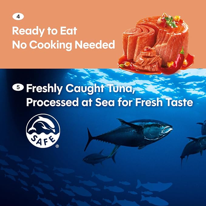 Dongwon Korean Spicy Canned Tuna, BTS Jin Super Tuna Officially Licensed 4-Pack — Collectible ARMY Gift, 1 Jin Can (7 Designs) + 3 Hot Pepper Tuna Cans + Sticker, Skipjack, 5.3oz (150g), Made in Korea