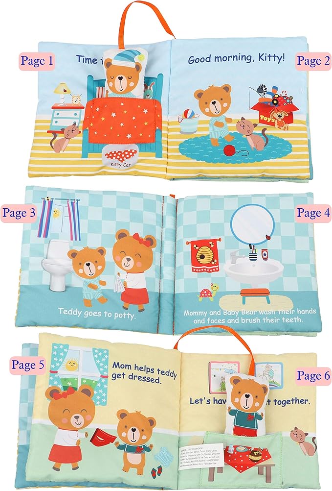 bebe mondo Teddy Bear Tummy Time Toy with Mirror, Soft Crinkle Books for Babies 0-3-6-12 Months, Infant Sensory Toy, Baby Mirror Toy,Touch and Feel Cloth Easter Gift for Newborns,1-2 Year Old-Morning