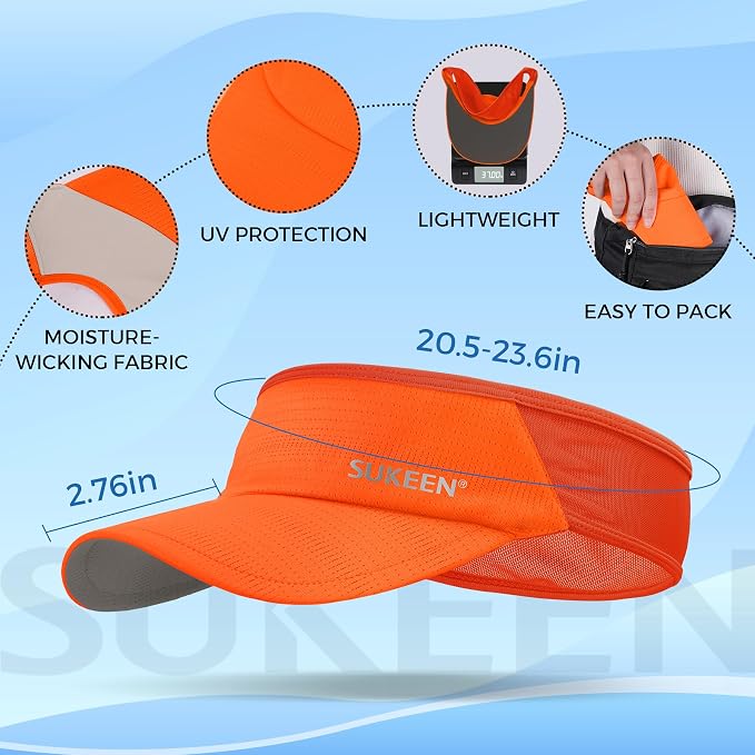Sukeen Lightweight Sports Sun Visor Hat for Men Women | Packable, breathable, quick-dry, UPF50+ cooling visor hat, stretch fit, for running, tennis, golf, pickleball, softball