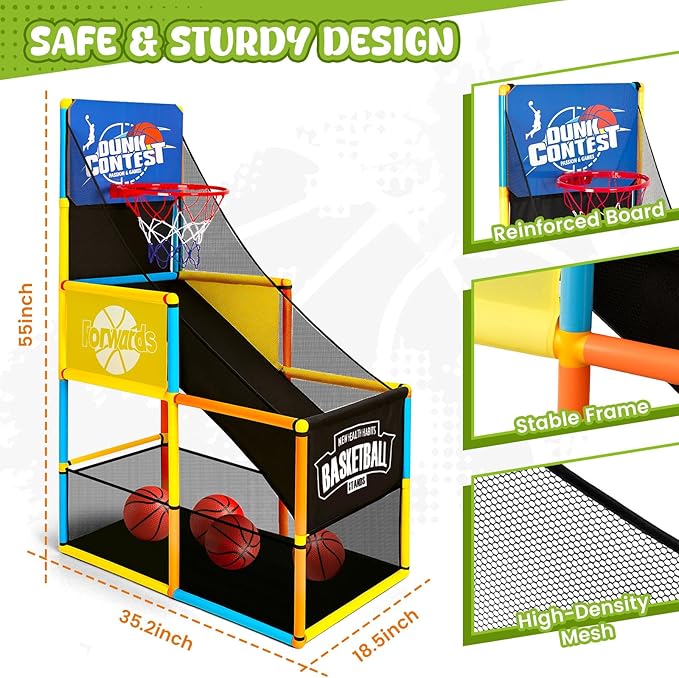 LovesTown Arcade Basketball Game Set with 4 Balls, Indoor Basketball Hoop for Kids 3 to 12 Years, Outdoor Sport Play Carnival Games Sport Toys Gifts for Boys Girls, Ideal for Competition, Toddler Toys