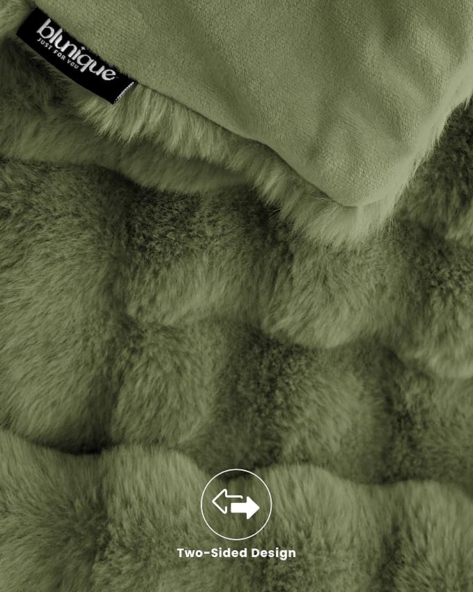 Ultra Soft Cozy Faux Fur Throw Blanket, Fuzzy Plush Thick Bubble Blanket, Oversize Luxury Fluffy Blanket for Couch, Bed, and Living Room, 60x80 Inches, Green