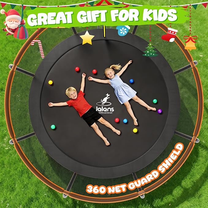 JELENS Trampoline 8FT 10FT 12FT 14FT 15FT 16FT, Recreational Trampolines with Enclosure Net, Outdoor Anti-Rust Trampolines for Kids and Adults, ASTM Approved