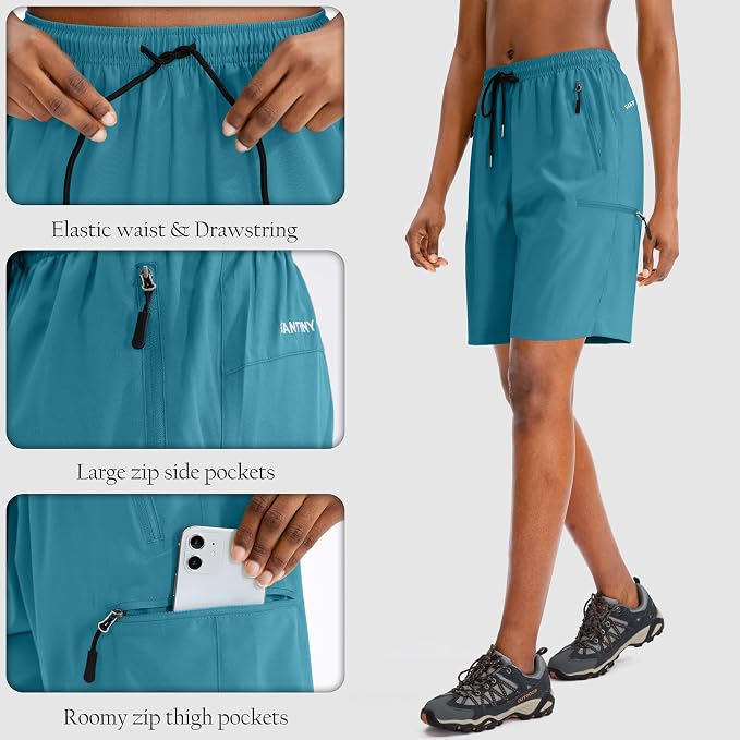 SANTINY Women's 5''/ 7''/9'' Hiking Cargo Shorts Quick Dry Lightweight Summer Shorts for Women Athletic Golf Zipper Pockets