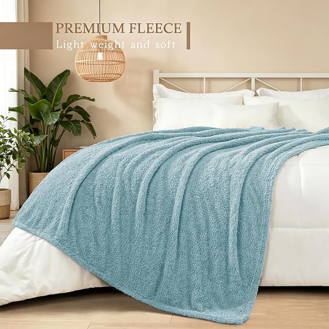 Exclusivo Mezcla Fleece Bed Blankets Queen Size for Bed, 90" x 90" | Super Soft and Cozy Fluffy Blanket for Women, Lightweight and Fuzzy Bedding for Bedroom , All Season, Slate Blue