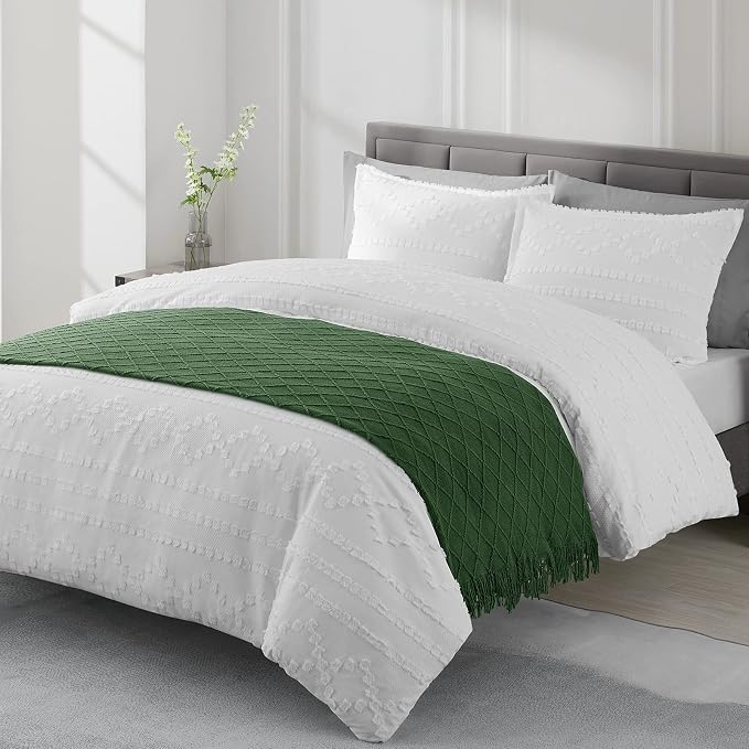 BOURINA Green Throw Blanket 50x90 Inch Boho Knitted Soft Throw Sofa Blanket | Knitted Throw Blanket 50x90 Inches, Soft Lightweight Boho Weave Throw Decorative Couch Blanket for Living Room Bed Runner