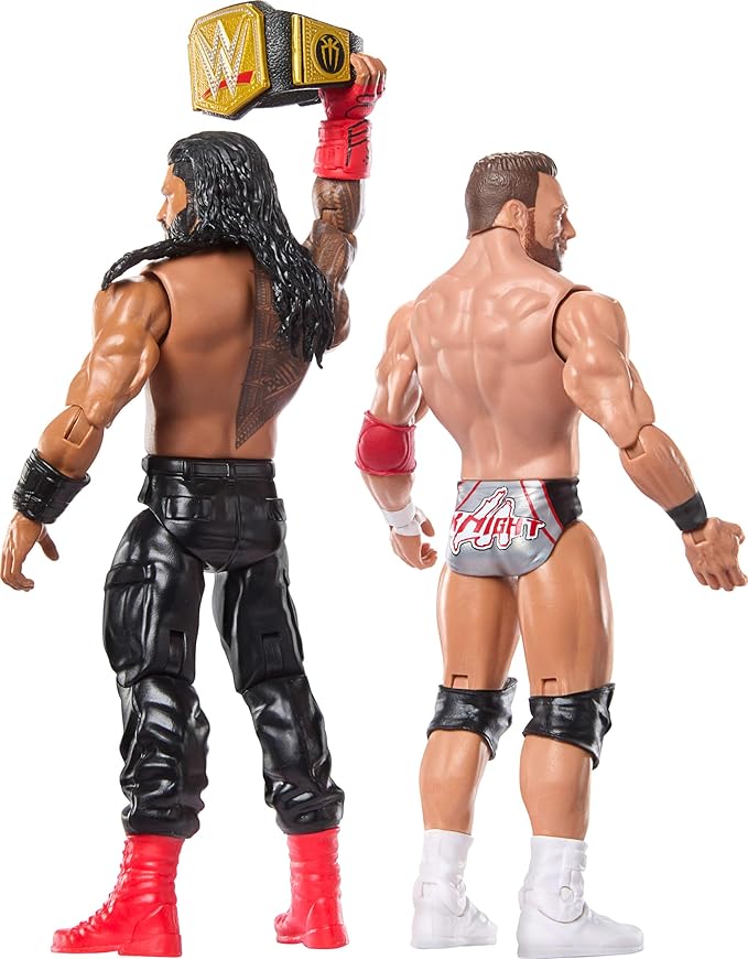 Mattel WWE Main Event Showdown Action Figures 2-Pack with Accessory, Series #21 Roman Reigns vs LA Knight Collectible Set, 6-inch