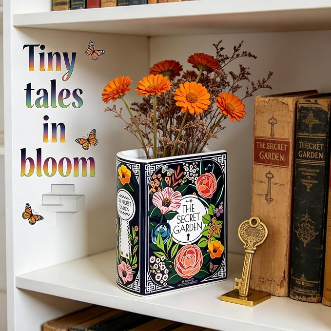 Ceramic Book Vase - Unique Book Shaped Vase for Flowers, Decorative Desk & Shelf Decor, Creative Aesthetic for Shelf Table Home Office Decor,Gift for Book Lovers, Readers & Plant Enthusiasts