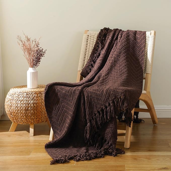 BATTILO HOME Dark Brown Throw Blanket for Couch, Super Soft Cozy Warm Chocolate Throw for Twin Bed, Living Room Chair Bed Sofa Home Decor, 60" x 80"