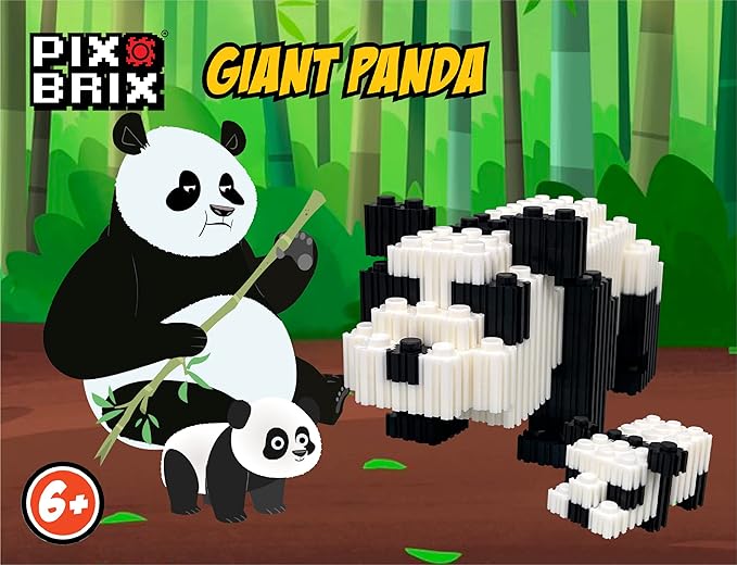 Pix Brix - Wild Kratts Toy Pixel Art Kit - Giant Panda, 543 Pieces - Patented Slide + Stack Pixel Puzzle Building Bricks, Build & Collect Wild Kratts Animals - Stem Toys, Ages 6 Plus