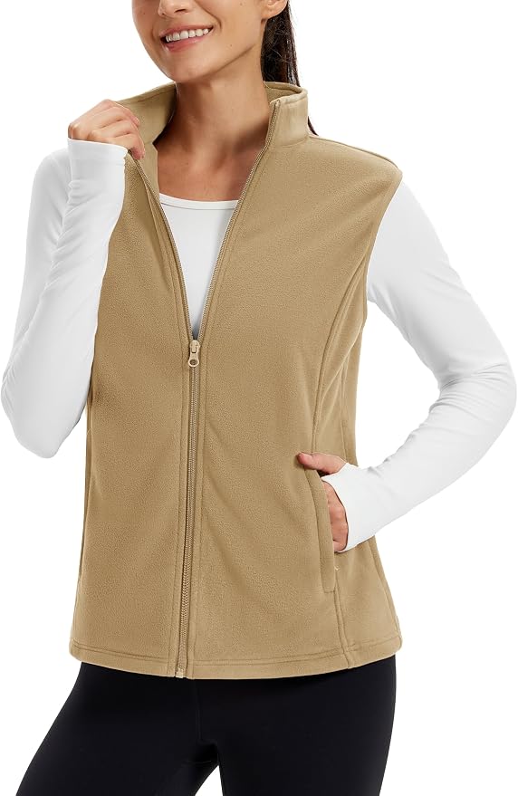TACVASEN Women's Fleece Vest Lightweight Sleeveless Zip Jacket Outerwear | Soft Polar,Zipper Pockets,Stand Collar,Fall Winter Warm,Outdoor,Athletic,Running,Hiking,Travelling,Golf,Work