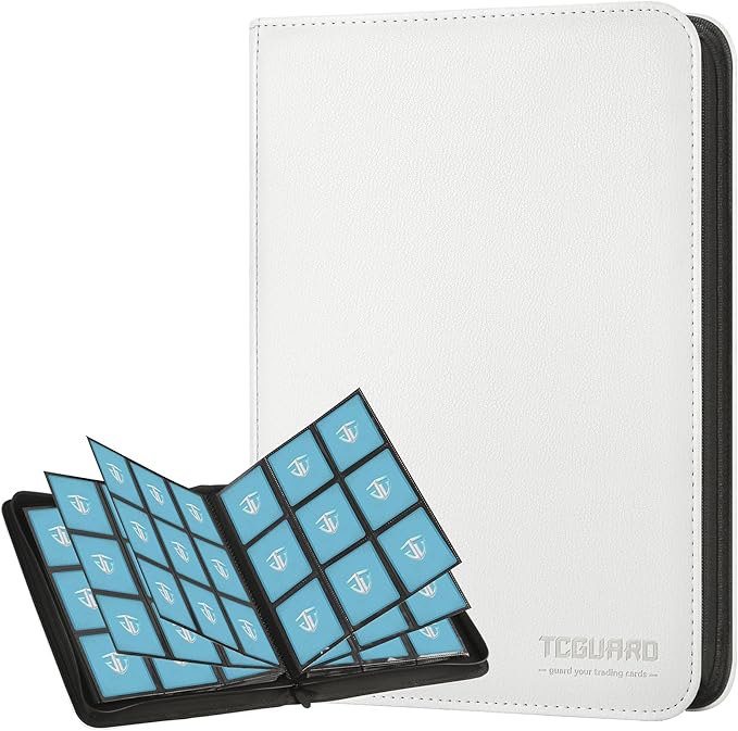 Trading Card Binder, 9 Side Loading Pocket Card Album Hold Up to 540 Cards, Zipper Binder for Cards Collection, TCG Card Holder for Game Card, Sports Card, Yugioh, MTG etc. (White)