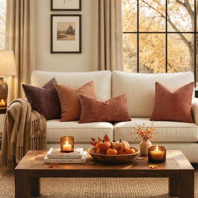 MIULEE Fall Decorative Rust Couch Throw Pillow Covers 18x18 Inch 2 Pack | Modern Boho Accent, Soft Chenille Pillow Covers, Farmhouse Cushion Cases for Home Decor Bed Sofa Living Room