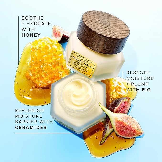 Farmacy Ceramide Face Moisturizer - Honey Halo Ultra Hydrating Facial Moisturizer with Buckwheat Honey + Ceramides - Helps Restore Barrier + Replenish Dryness - Plumping Skin Care for Dry Skin (100ml)