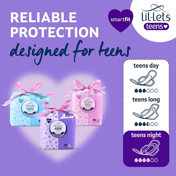 Lil-Lets Teens Night Pads with Wings - 30 Count Period Pads - Thin, Super Absorbent Sanitary Napkins, Soft & Breathable, Fragrance Free - First Periods, Heavy Flow Nights