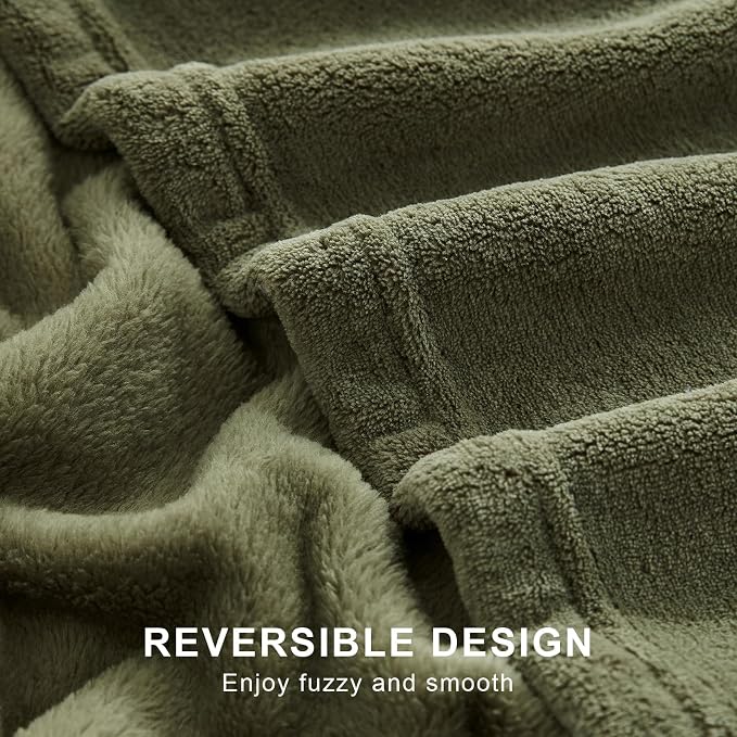 Hansleep King Moss Green Fleece Blanket, Soft Flannel Bed Blanket | Fuzzy Cozy Blanket 90x108 Inches, Multi-use for Bed, Sofa, Couch, Travel, Camping, All Season Warm Lightweight Cover