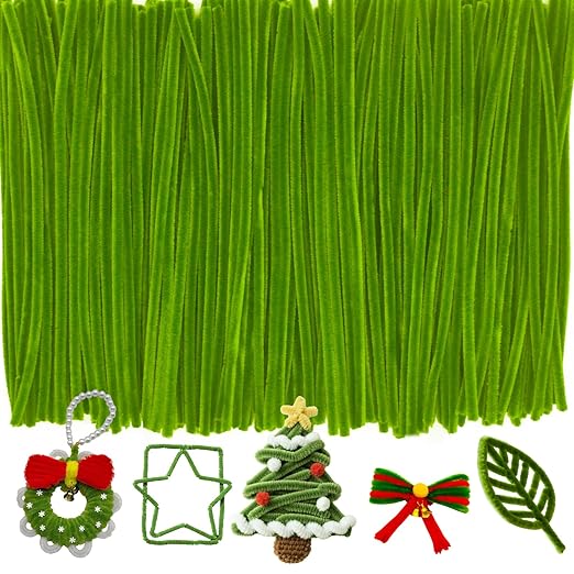 200pcs Moss Green Pipe Cleaners,Art and Craft Supplies,Chenille Stems,Limpia Pipas,Fake Flowers for Decor,Christmas Birthday Gift for Art Supplies for Projects Creative,Toys for Ages 8-13