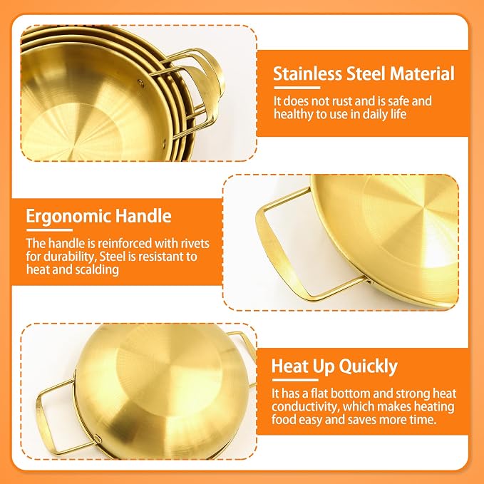 4 Sizes Korean Ramen Pot,Stainless Steel Noodle Cooking Pots for Stove,Gold | Golden Ramen Cooker with Handles for Pasta Soup, Fast Heating Everyday Pan for Home Outdoor Use