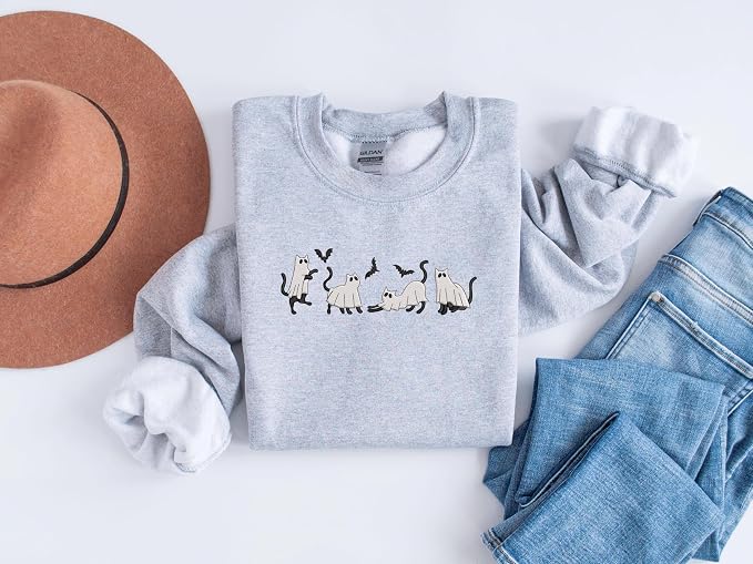 YOUNG GREEN Halloween Party Crewneck Sweatshirt Cute Ghost Sweatshirt Gift For Womens Spooky Season Shirt