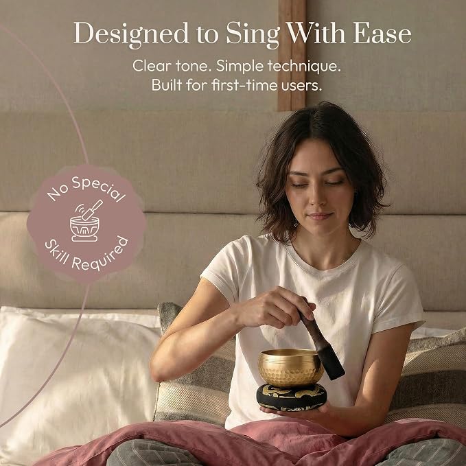 Silent Mind Tibetan Singing Bowl Set – Easy to Play & Beginner Friendly Meditation Bowl with Cushion & Mallet | Stress Relief & Mindfulness | Gift-Ready