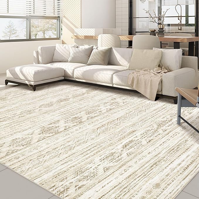 Nakagishi 8x10 Area Rugs Living Room: Washable Boho Large Neutral Modern Soft Farmhouse Beige Rug Stain Resistant Indoor Floor Non-Slip Carpet for Women Home Enthusiasts Aged 25-45 - Bedroom Room