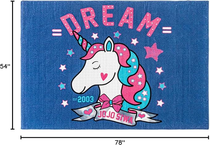 Gertmenian JoJo Siwa Indoor Area Rug - 4x6 Large, Non-Slip, Ideal for Children in Bedroom, Game Room, Classroom, Nursery or Play Area - Unicorn Dream, Blue/Pink, 47258
