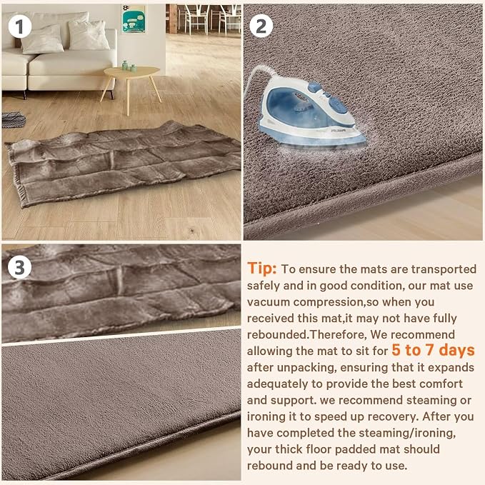 Baby Play Mat for Floor,Ultra Thick Elastic Foam 79"x158" Playmat Tummy Time Muscle Crawling Exercise Activity Cushion Gym Mat Nursery Playroom Area Kids Rug for Babies, Toddlers,Infants,Camel