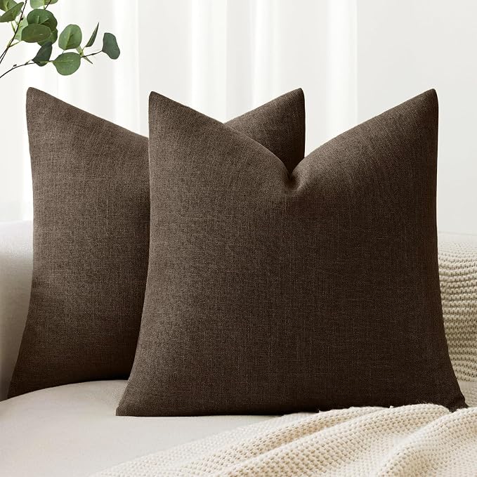MIULEE Pack of 2 Decorative Linen Burlap Pillow Covers Farmhouse Boho Accent Pillowcases Modern Home Decor for Couch Sofa Bedroom Living Room 18x18 Inch Reddish Brown