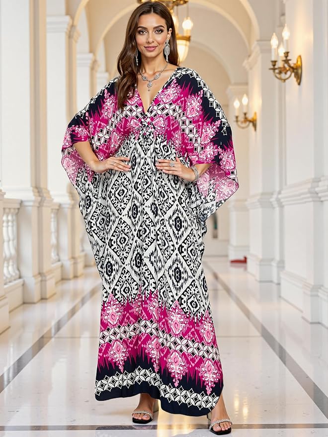 Mumu Dresses for Women Plus Size, Bohemian Kaftan Beach Cover Up Long Maxi Nightgown Soft Loungewear