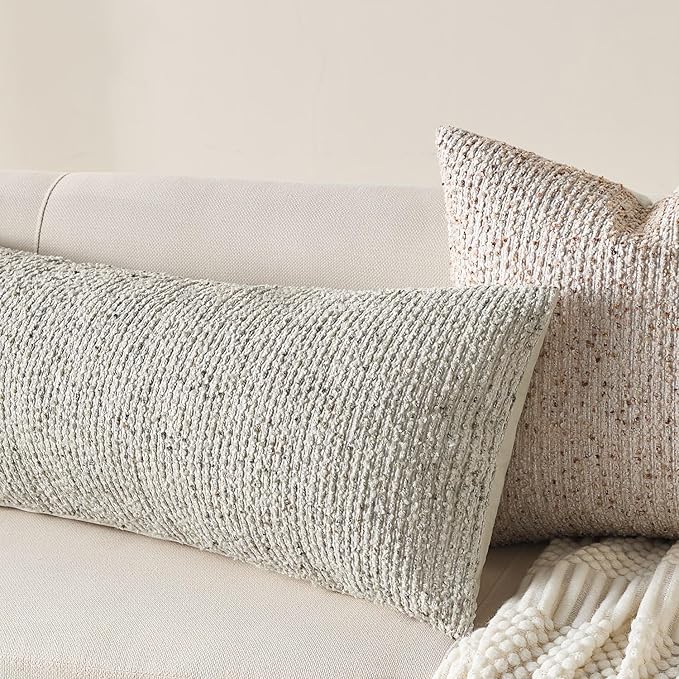 Allorry Soft Wool Decorative Throw Pillow Covers 14x36 Cream Gray SY011B14 | Cozy Soft Touch,Neutral Textured Boho Cushion Covers for Modern Farmhouse Sofa Bedroom Living Room Decor