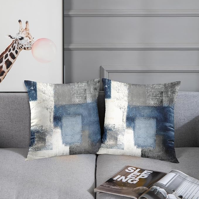 Emvency Throw Pillow Covers Set of 2, 22 x 22 Inch, Abstract Modern Blue | Painting Gray Outdoor Decorative Square Pillow Cases Couch Cushion Case for Couch Bed Sofa Living Room Home Decor
