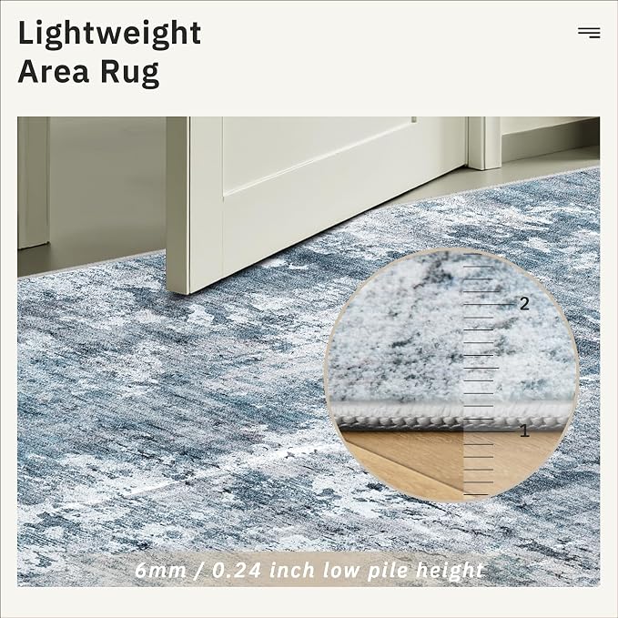 Soalmost Abstract 3x4 Rugs, Small Washable Area Rug for Entryway Blue/Grey | Vintage Low Pile Carpet for Nursery Coffee Table Bathroom, Foldable Stain Resistant Indoor Door Mat Entrance Powder Room