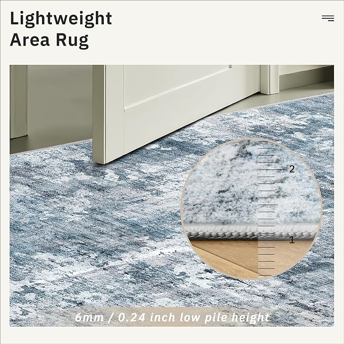 Soalmost Abstract Rug 5x8 Washable Area Rugs for Living Room, Blue/Grey | Vintage Non-Slip Indoor Accent for Bedroom Dining, Foldable Stain Resistant Floor Carpet Mat Under Table Home Office Decor