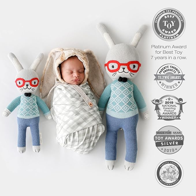cuddle + kind Benedict The Bunny Regular 20" Hand-Knit Doll – 1 Doll = 10 Meals, Fair Trade, Heirloom Quality, Handcrafted in Peru, 100% Cotton Yarn
