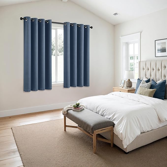 MIULEE Blackout Curtains for Bedroom 2 Panels 50 x 63 Inch Long Stone Blue | Thermal Insulated, Living Room Darkening Grommet Drapes, Noise Reducing, Light Blocking Window Treatments