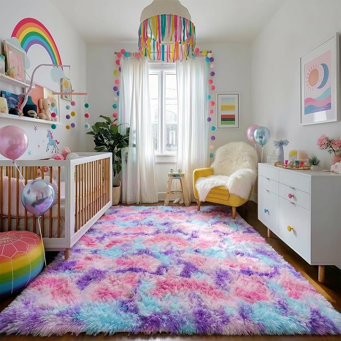 Amdrebio Pink Blue Purple Area Rug for Girls Bedroom 8x10, Large Fluffy Cute Fuzzy Colorful Pastel Kids Rugs for Nursery Playroom Classroom, Big Shag Princess Carpet for Baby Toddler Teen, Home Decor | Fluffy Shaggy Plush Pastel Kids Carpet, Classroom ...