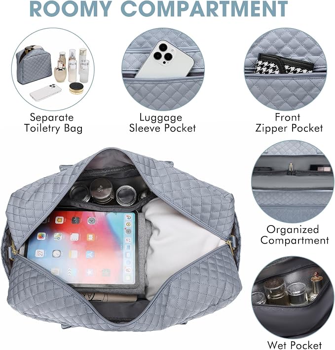 Large Women Travel Duffle Bag, Weekender Bags for Women with Shoe Compartment, Carry on Overnight Bag with Toiletry Bag, Gym Duffel Bag with Wet Pocket, Hospital Bags for Labor and Delivery