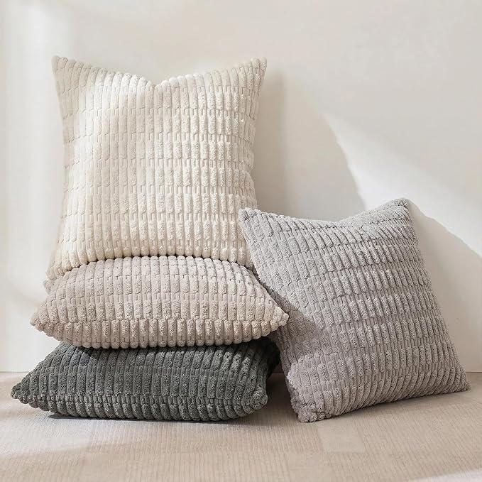 Fancy Homi 4 Packs Decorative Throw Pillow Covers for Living Room Couch Bed, Modern Farmhouse Boho Home Décor Accent Cushion Case, 18" x 18", Grey Series