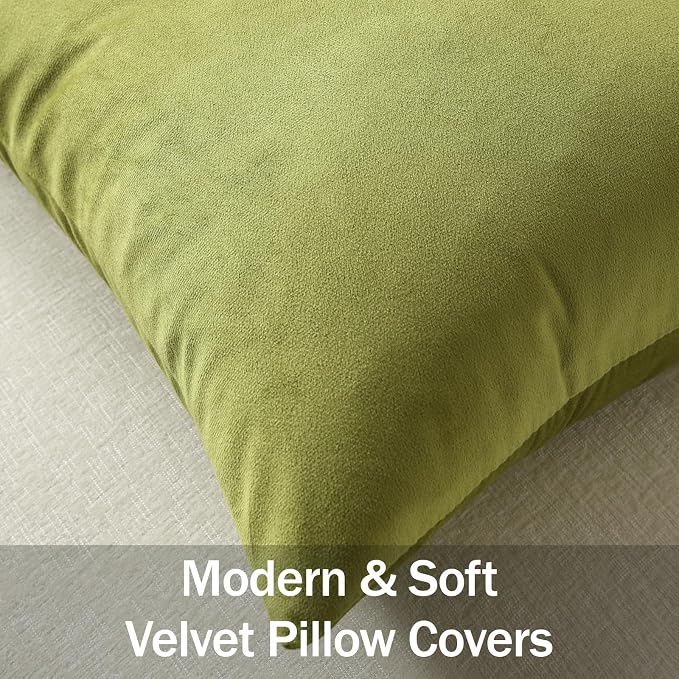 Throw Pillow Covers 18x18 Chartreuse: Pack of 2 Cozy Soft Velvet Square Modern Luxury Decorative Throw Pillow Cases for Sofa Couch Living Room Bed Home Decor