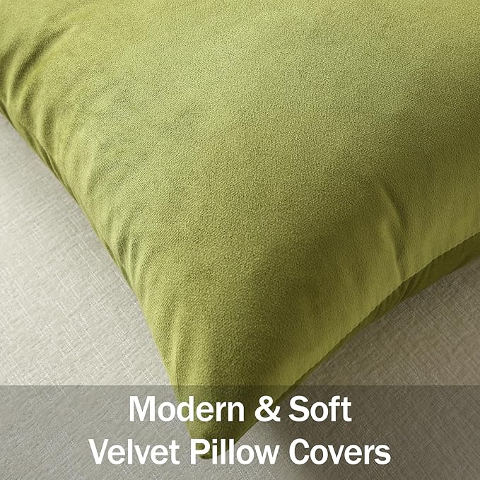 Euro Sham Covers 24x24 Chartreuse: Pack of 2 Cozy Soft Velvet Square Modern Luxury Decorative Throw Pillow Cases for Sofa Couch Living Room Bed Home Decor
