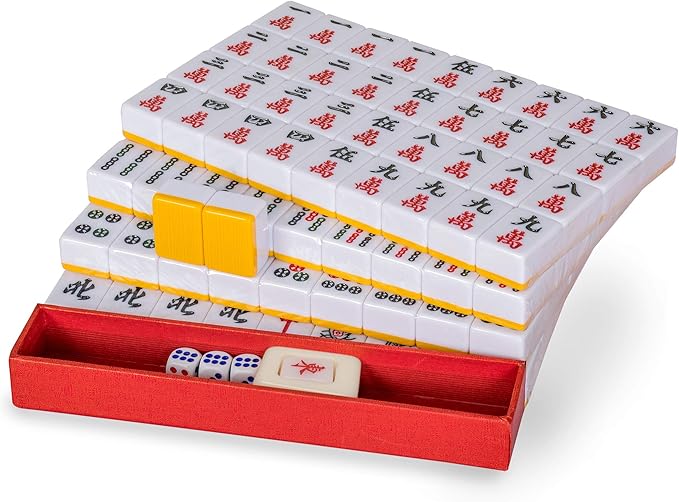 Yellow Mountain Imports Chinese Mahjong Set – Rouge Prestige – 146 Medium Tiles, Professional Set for Chinese-Style Play [中式麻將 專業套裝]
