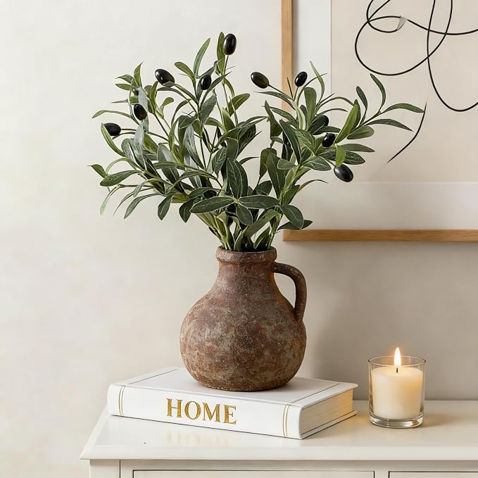 Ceramic Flower Rustic Vase, 7.1 Inch Farmhouse Rusty Vases for Home Decor Handcrafted Pottery Vase Small Terracotta Vases for Dining Table Decor Fireplace Living Room Bathroom Wedding Centerpiece