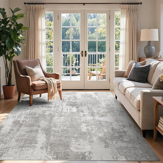 4x6 Ft Area Rugs for Living Room, Soft Non-Slip Washable Rugs Modern Abstract Pattern Carpet for Bedroom Indoor Floor Nursery Home Decor (Light Grey)
