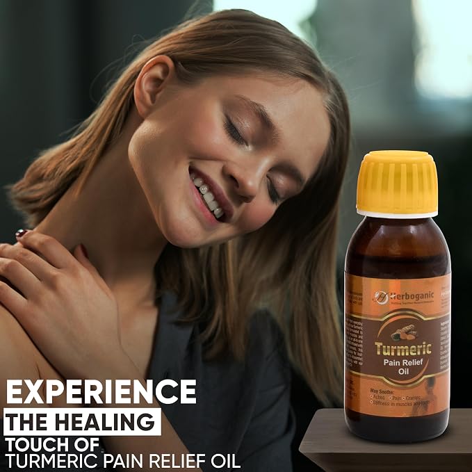 HERBOGANIC Natural Turmeric Oil 2oz 100% Pure and Natural Oil for Massage