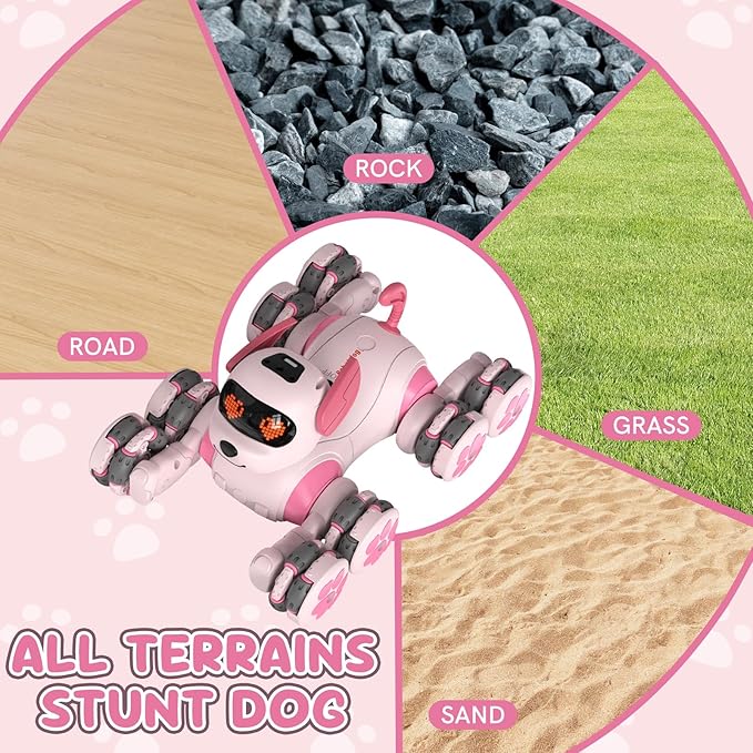 8WD Stunt RC Car Robot Dog Toys for Girls Age 3+, 2.4GHz Remote Control Car Dog Toys with LED Eyes, Smart Interactive Programmable Robot Gift for Boys & Girls Age 3 4 5 6 7 8 Year Old